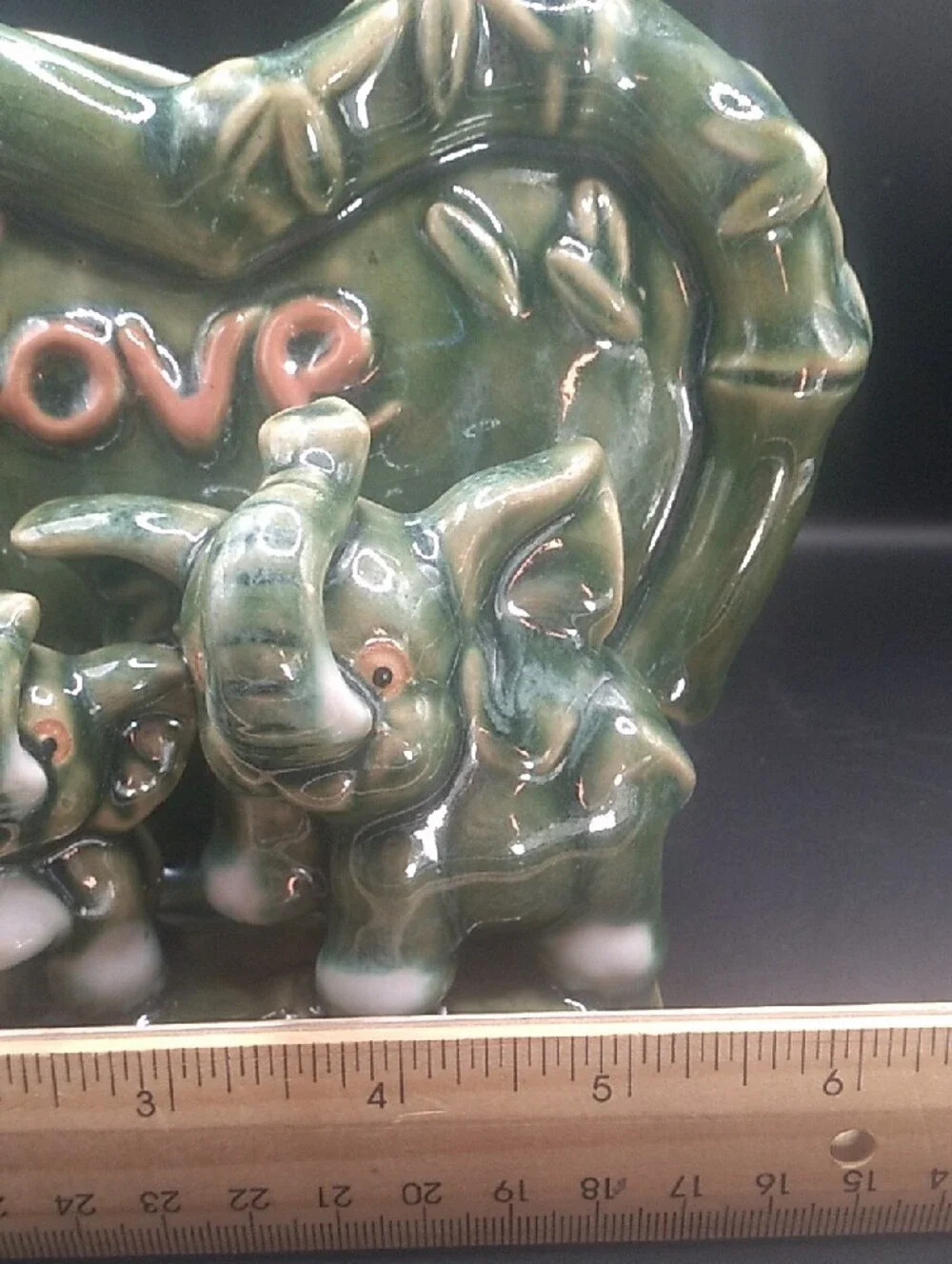 Vintage Majolica-style Green Ceramic Elephant Planter/Vase (B9)